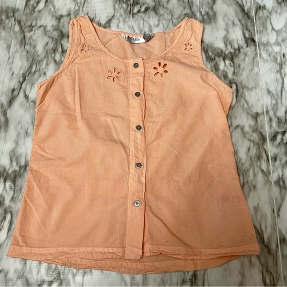 Gitano Peach Buttoned Tank Top 80s Vintage Eyelet Daisy Boho Chic Girly Style